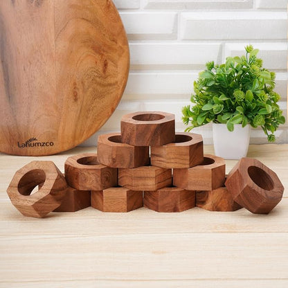 Acacia Wood Napkin Rings Set of 12 – Handmade Octagon Rustic Wooden Napkin - Image 4