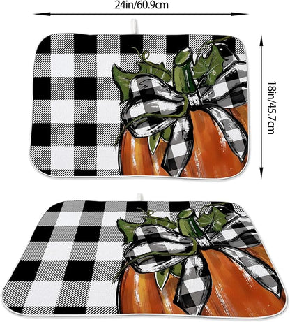 Fall Plaid Dish Drying Mat for Kitchen Counter 18x24 Inch Pumpkin Autumn Dish - Image 2