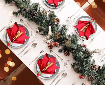 Ruvanti Cloth Napkins Set of 12, 18x18 Inches Napkins Cloth Washable, Soft, Durable, Absorbent, Cotton Blend. Table Dinner Napkins Cloth for Hotel, Weddings, Dinner, Christmas Parties - Red