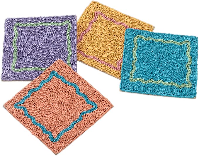 Folkulture Coasters for Drinks | Set of 4 Farmhouse Coaster Set | 4" Square by FOLKULTURE