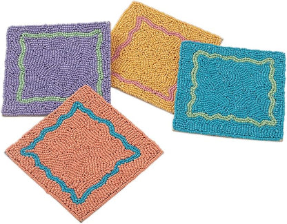 Folkulture Coasters for Drinks | Set of 4 Farmhouse Coaster Set | 4" Square by FOLKULTURE