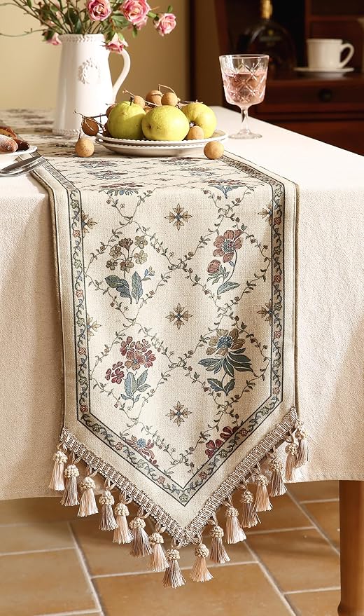 Patdrea Designer French Elegant Linen Table Runner, Floral Pattern - Image 4