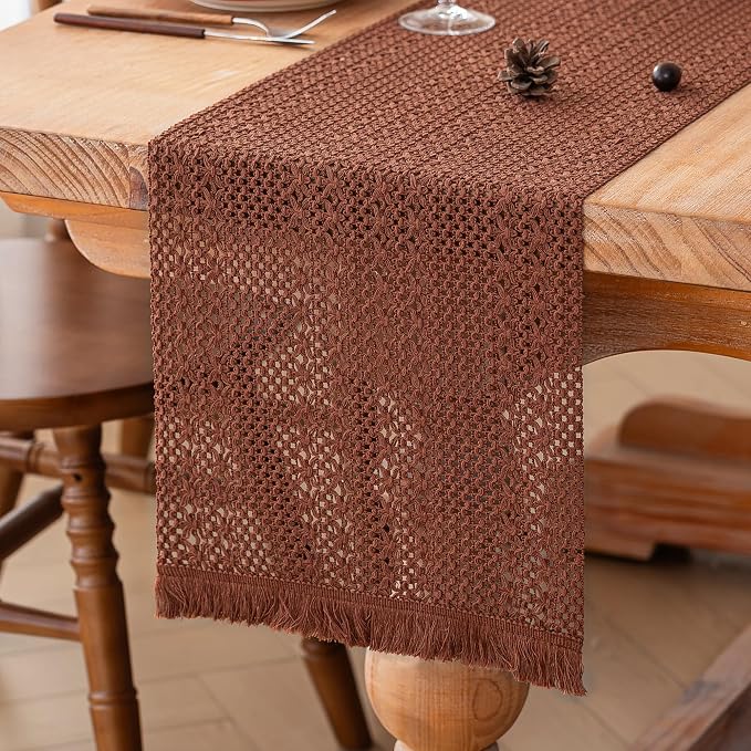 Boho Fall Table Runner Crochet for Home Kitchen Decor 13x72 Inch | 72 Inch Long by FEXIA