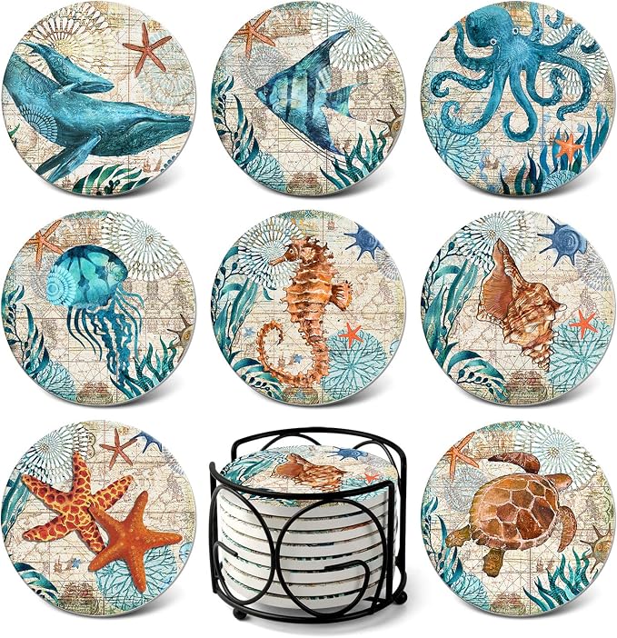 Teivio Absorbing Stone Sea Ocean Life Coasters by Teivio