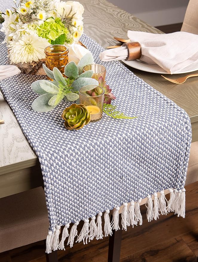 DII Woven Basics Collection 100% Cotton Knit Table Runner, French Blue - Image 5