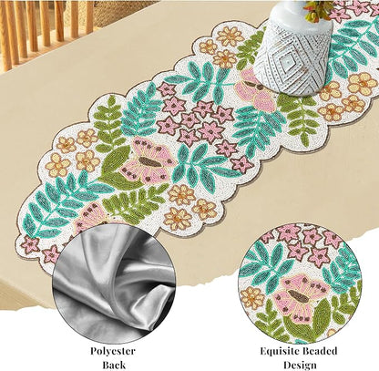 Spring Floral Beaded Table Runner, 13x36 | Glass beads, polyester backing - Image 3