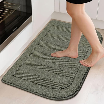 BEQHAUSE 24x36 Inch Kitchen Rug Mat Durable Kitchen Rugs Non-Slip Washable Absorbent Kitchen Mats for Floor Dirt-Resistant Semicircular Kitchen Mat (Green)
