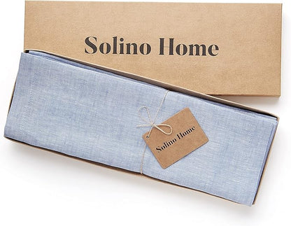 Solino Home Linen Cloth Placemats Set of 4-100% Pure Linen Chambray Blue Placemats 14 x 19 Inch - Athena - Winter, Spring, Easter