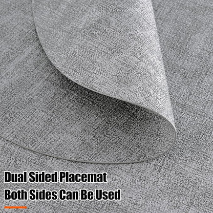 Homaxy Round Faux Leather Placemats and Coasters, Light Grey | Washable - Image 3
