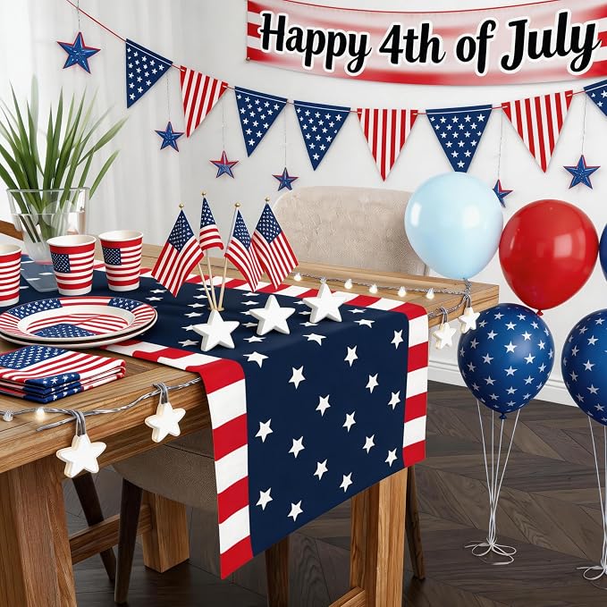 4th of July Decorations, Patriotic USA Stars Table Runner - Image 3