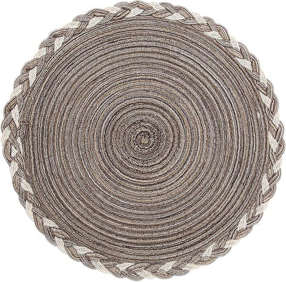 SHACOS Round Placemats Set of 4 Braided Glitter Round Table Placemats 15 inch for Wedding Holiday Party (Multicolor-Light Coffee, 4)