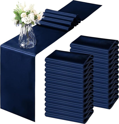 Horbaunal 24 Pack Navy Blue Satin Table Runner 12 x 108 Inch | Smooth Table by Horbaunal