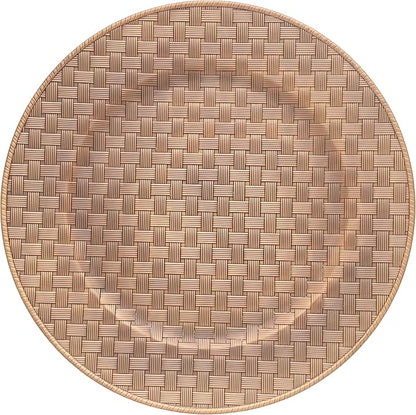13 Inch Antique Gold Charger Plates Set of 6 Round Plastic Plates Matte Finish Faux Rattan Woven Texture Charger plates for Wedding Party Christmas (634)