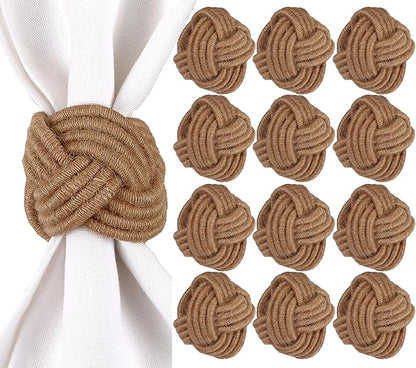 ALPHA Living HOME Rustic Jute Napkin Rings Set of 12 - Natural Woven Napkin Holders for Table Décor, Parties, Weddings, Everyday Dining - Farmhouse Style Napkin Rings Accessories (Brown)