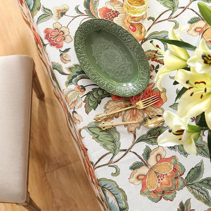 patdrea Designer Vintage Linen Rectangular Tablecloth,Provencal Rustic Floral Pattern Tablecloths,Decorative Table Cover Cloth for Kitchen,Dining,Tea Party,Home,Christmas,63"*94"