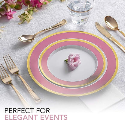 125-Piece White, and Gold Fancy Plastic Plates Disposable - Image 6