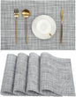 SHACOS Woven Vinyl Placemats Set of 4 Wipe Clean Reversible Table Mats Heat Resistant Wipeable Non Slip Place Mats Indoor Outdoor, Gray White