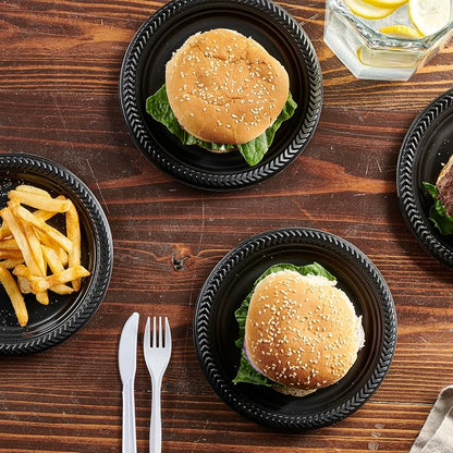 PLASTICPRO 100 PCS Black Plastic Plates Light Weight 7 Inch Plastic Dinner - Image 3