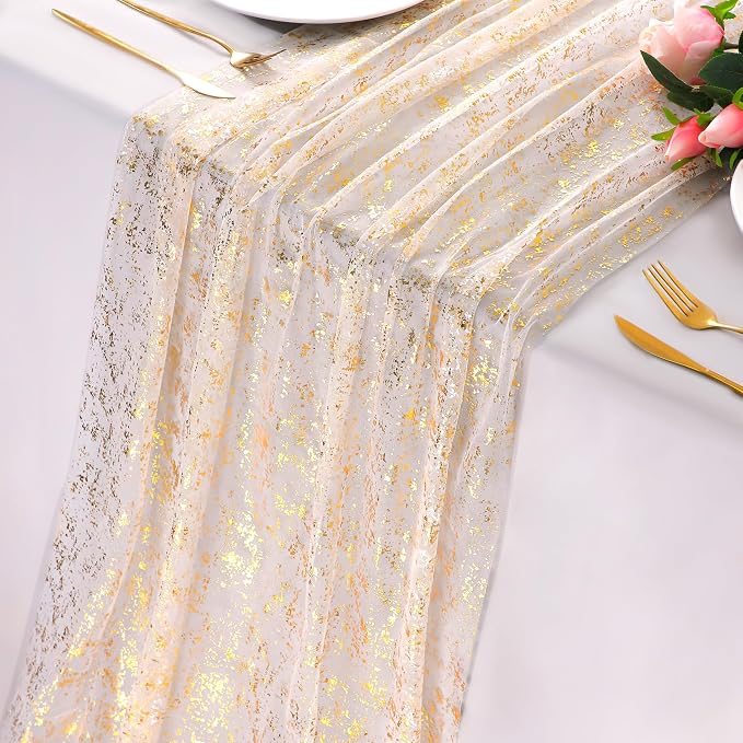 Snowkingdom 10 Pack 10ft Gold Table Runners, Sheer Chiffon Tulle Cheesecloth by Snowkingdom