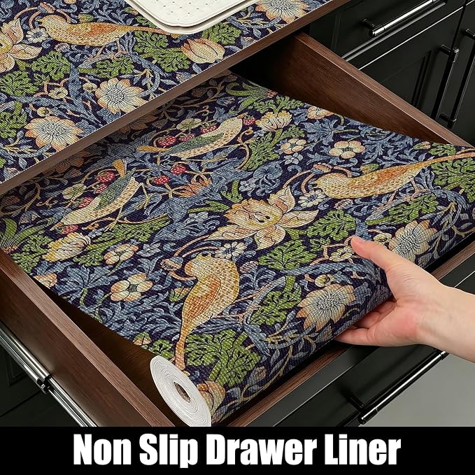 Bird Floral Shelf Liner for Cabinet Non Adhesive 12IN x 10FT | Shelf Liner for - Image 9