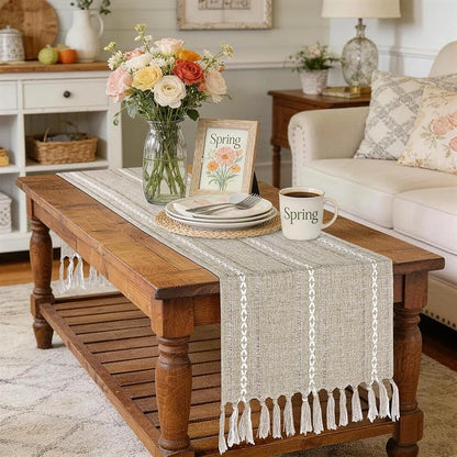 Boho Table Runner 15 x 72 inches Long, Neutral Farmhouse Dresser Runners Cover - Image 5