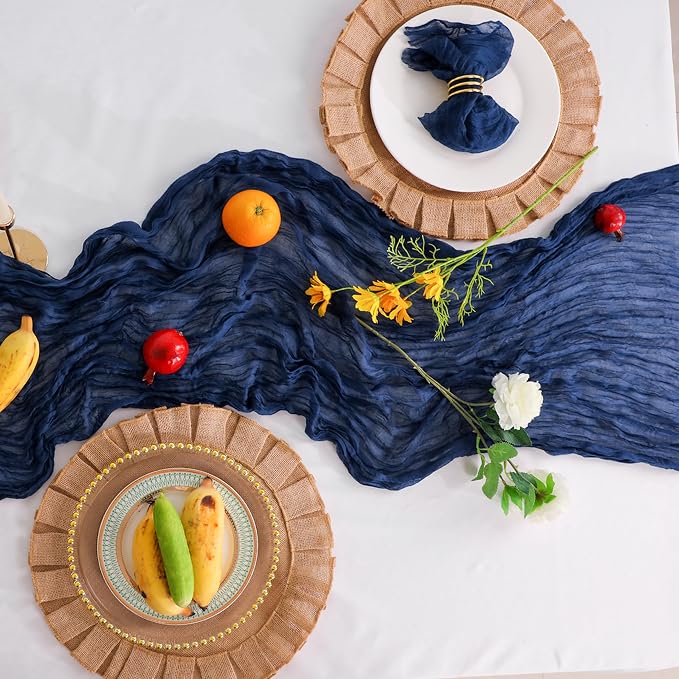 Snowkingdom 10 Ft Navy Blue Cheesecloth Table Runner, 120 inch Long Cheese - Image 4