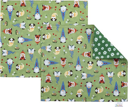 Funkins Reusable Cloth Placemats for Kids & Lunch Boxes | Reusable, Eco-Friendly | 15"x13", 2-ply, Thick, Absorbent, Machine Washable | Set of 2 Placemats (Gnomes)