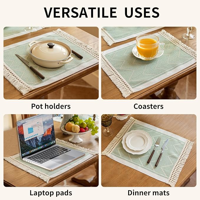 14x18 Geometric Placemats Waterproof Boho Table Mats Tassels | Tired of messy - Image 6
