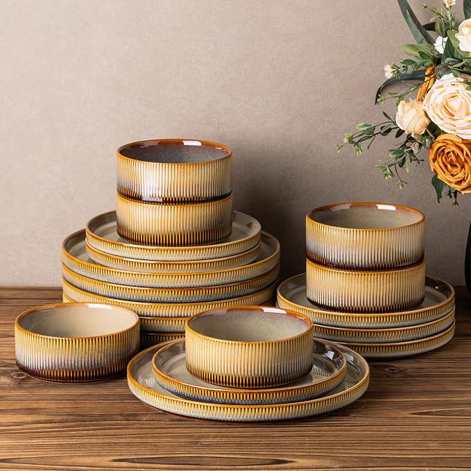 Ceramic Dinnerware Set for 6, 18-Piece Plates and Bowls Set | Lightweight by TheTerra
