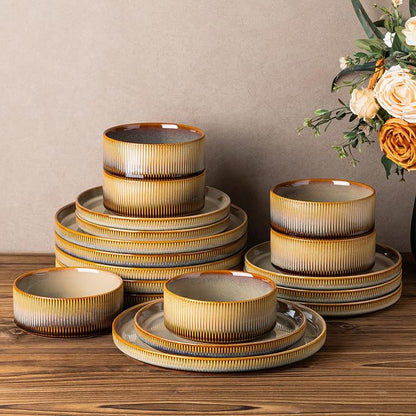 Ceramic Dinnerware Set for 6, 18-Piece Plates and Bowls Set | Lightweight by TheTerra