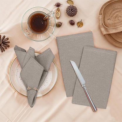 Ruvanti Cloth Napkins Set of 12, 18x18 Reusable Napkins Cloth Washable, Soft & Durable Table Napkins, Poly Cotton Fabric Dinner Napkins for Parties, Christmas, Thanksgiving, Weddings - Deep Taupe