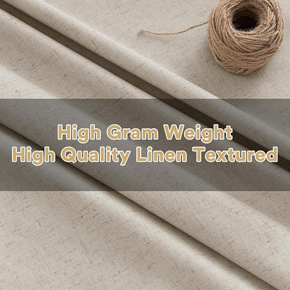 PrinceDeco 100% Blackout Linen Curtains 96 Inch Long Nature Burlap Fabric Black Out Curtains for Nursery,Heat & Light Blocking 2 Panels Set Grommet Window Drapes,Heathered Linen
