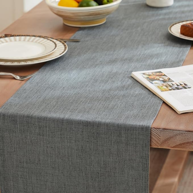 Rustic Cotton Linen Table Runner, 13x60 Inches Dark Grey | Farmhouse Style - Image 3