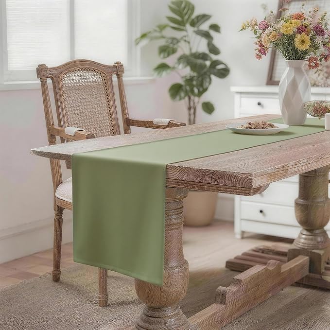 MEANMOY Sage Green Table Runner 90 Inches Long Waterproof Table Runners | - Image 2