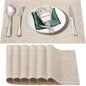 Placemats Set of 6,Washable,Heat and Stain Resistant Indoor/Outdoor Place mats,Vinyl Woven Non Slip Table Mats for Restaurant Table Protection,PVC Placemats(Beige White,6PCS)