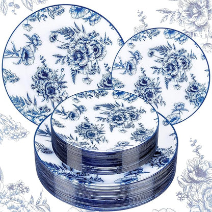 60PCS Blue Floral Plates Disposable by Joyido