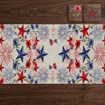 Patriotic Stars Table Runner Independence Day Linen Style Celebration Design - Image 7