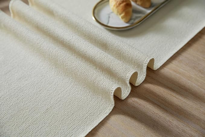 Cream Table Runners 60 Inches Long, Burlap Linen Style Rustic Farmhouse Table - Image 6