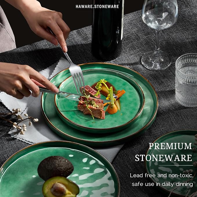 HaWare Dinnerware Sets, 12-Piece Plates and Bowls Set, Stoneware Dish Set - Image 4