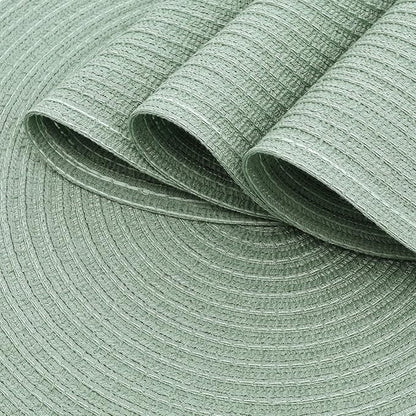 SHACOS Round Placemats Set of 6 Washable 15 inch Round Table Mats Cotton Polyester Woven Braided Place Mats for Dining Table, Sage Green