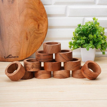 Acacia Wood Napkin Rings Set of 12 – Handmade Round Rustic Wooden Napkin Holders - Image 4
