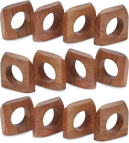 Acacia Wood Napkin Rings Set of 12 – Handmade Square Rustic Wooden Napkin by Lahumzco