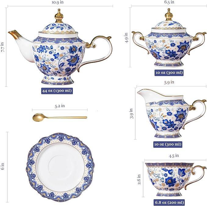 ACMLIFE Tea Set for Adults, Vintage Tea Sets, Bone China Tea Set, Tea Cup Set - Image 6