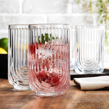 Glaver's 8-Piece Drinking Glass Set, Art Deco Ribbed Arch Glassware, 17oz - Image 2