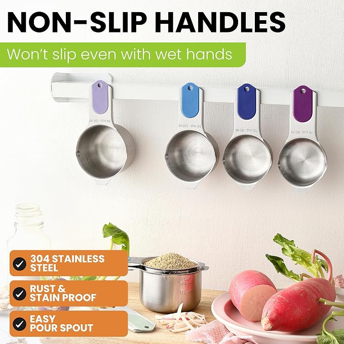 Spring Chef Magnetic Stainless Steel Measuring Cups Set of 7, Winter Frost | - Image 4