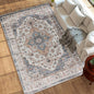 HOMCOM Washable Area Rug, 8'x10' Vintage Indoor Distressed Carpet, Retro Floor Cover Foldable, Floral Print Mat for Living Room, Bedroom, Dining Room, Brown and Light Blue