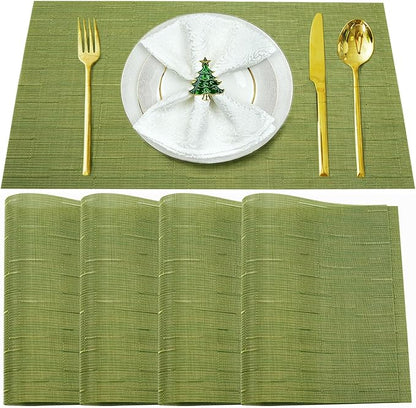 Placemats Set of 4,Washable,Heat and Stain Resistant Indoor/Outdoor Place mats,Vinyl Woven Non Slip Table Mats for Restaurant Table Protection,PVC Placemats(Green,4PCS)