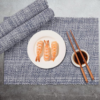 Urban Villa Placemats for Dining Table 100% CottonPlacemats 14''x20'' Over Sized Tablemats Set of 6Placemats Blue/White Two Tone Tablemats for Family Dinners Wedding Parties Everyday Use Placemats