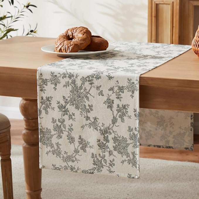 French Pastoral Farmhouse Table Runners, 13x90 Inch Black | 100% Organic Cotton - Image 7