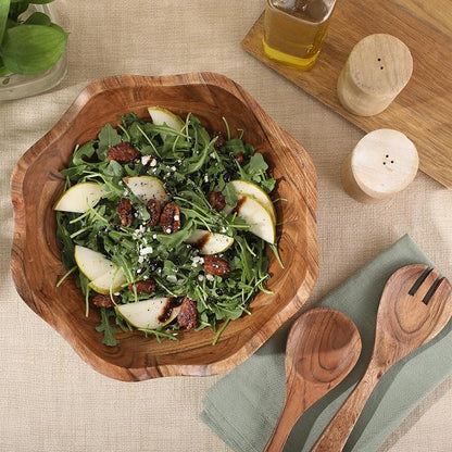 Gibson Home Sandhurst 3-Piece Acacia Wood Salad Bowl Set – 12-Inch Scalloped - Image 5